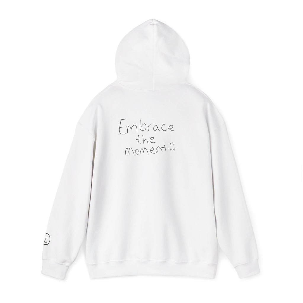 Ambedo Hoodie — "Embrace the Moment" Minimalist White Pullover